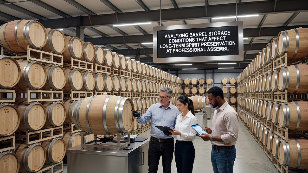 Professionals reviewing sensor data on barrel conditions during an industry assembly